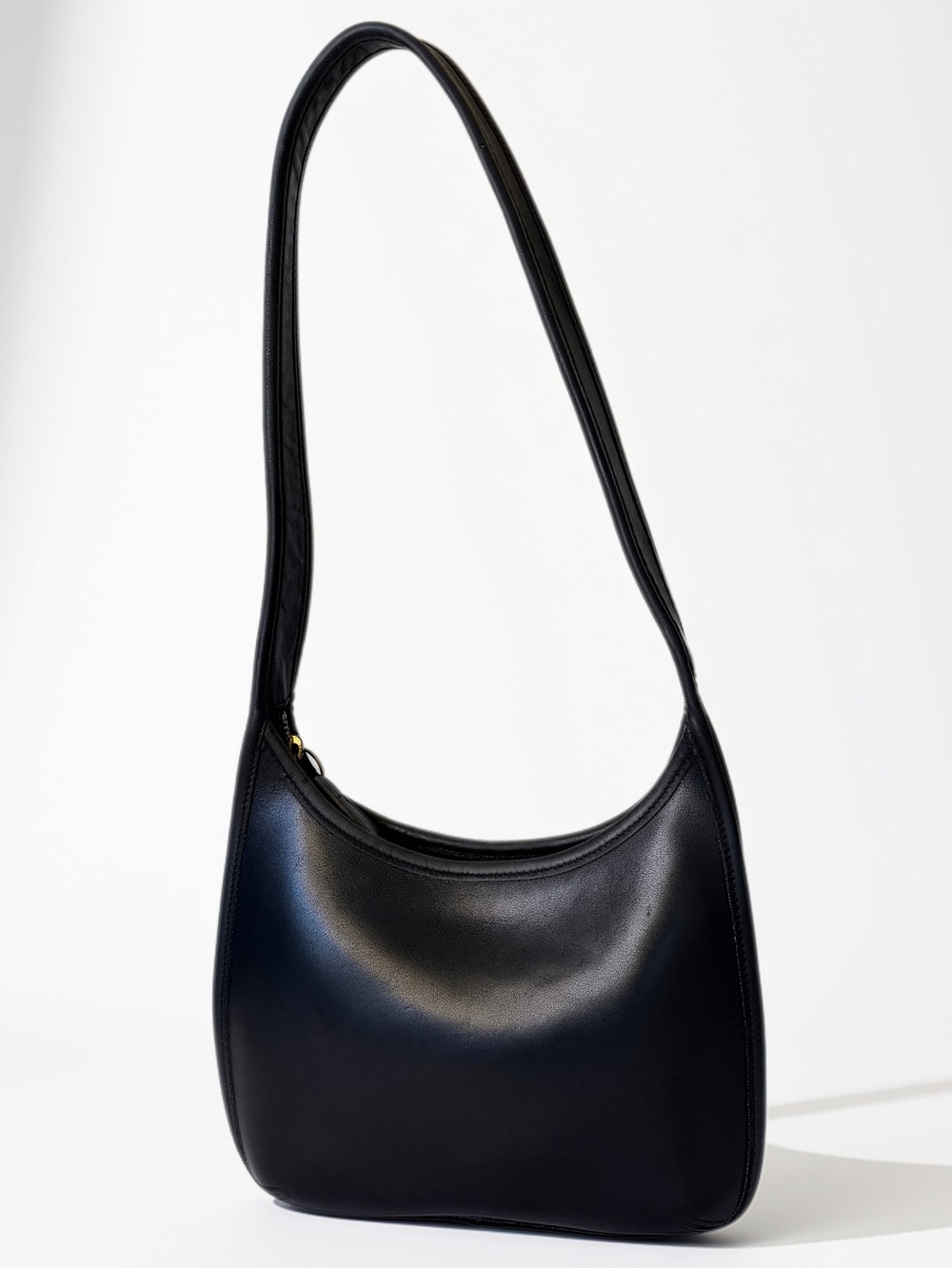 Vintage Black Leather Ergo Mini Zip Hobo Bag 9020